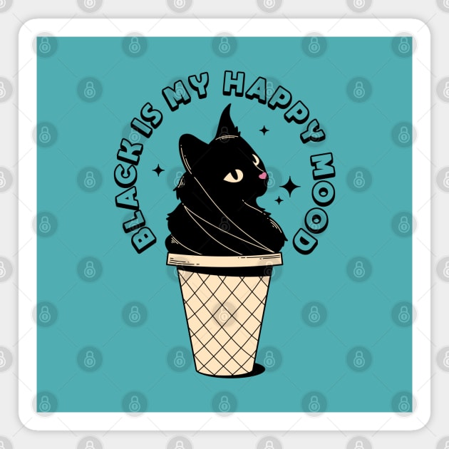 Ice Cream Black Cat in pink Magnet by The Charcoal Cat Co.